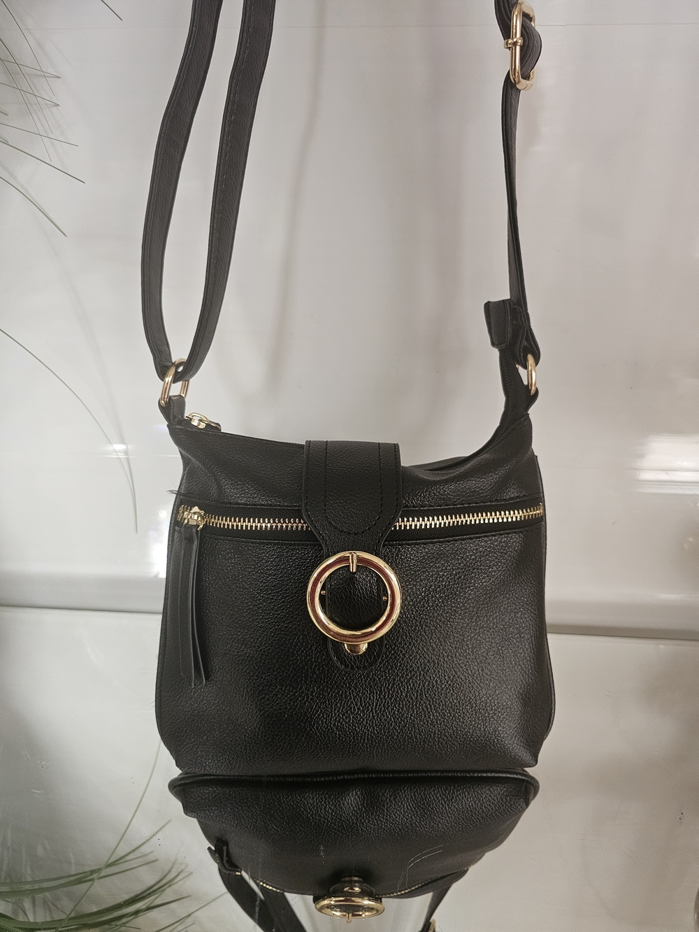 Blush Black Crossbody Bag with Gold Ring Accent
